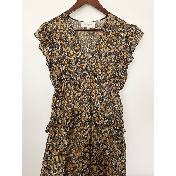 BA&SH Samantha Ruffled Printed Georgette Maxi Tiered Dress in Carbone 242/040 - Picture 4 of 14